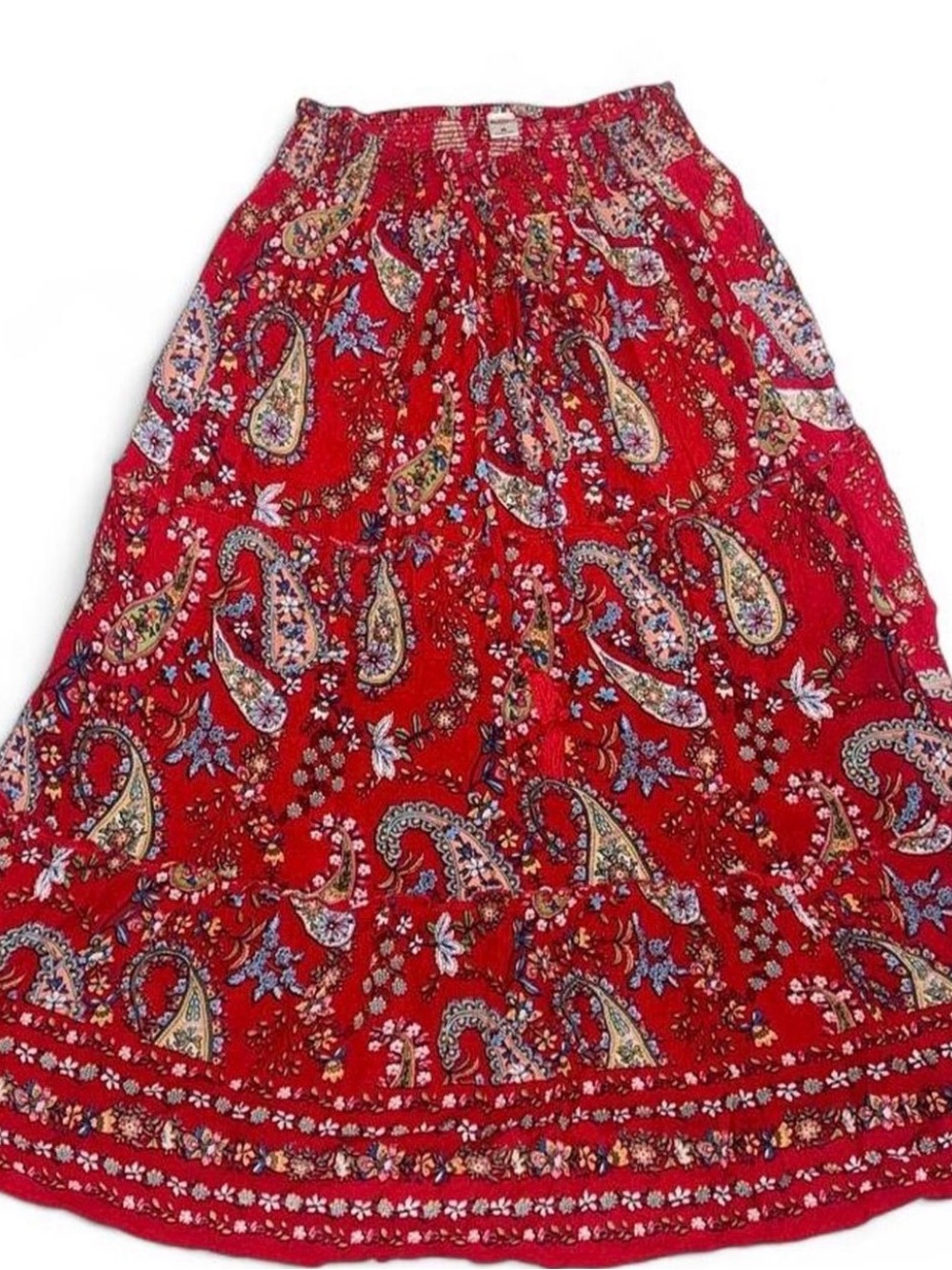 Red Paisley Tiered Maxi Skirt - Women